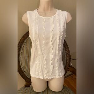 Ann Taylor White Ruffle Tank Top XS